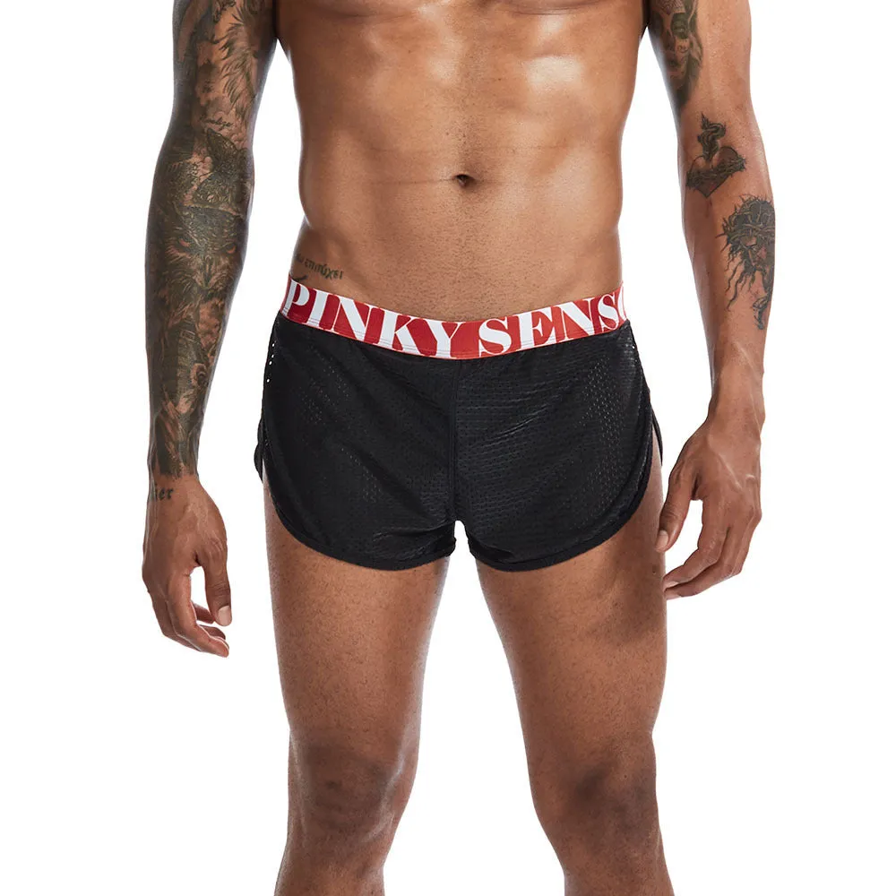 Men's mesh boxer briefs in solid colours with mid-waist design