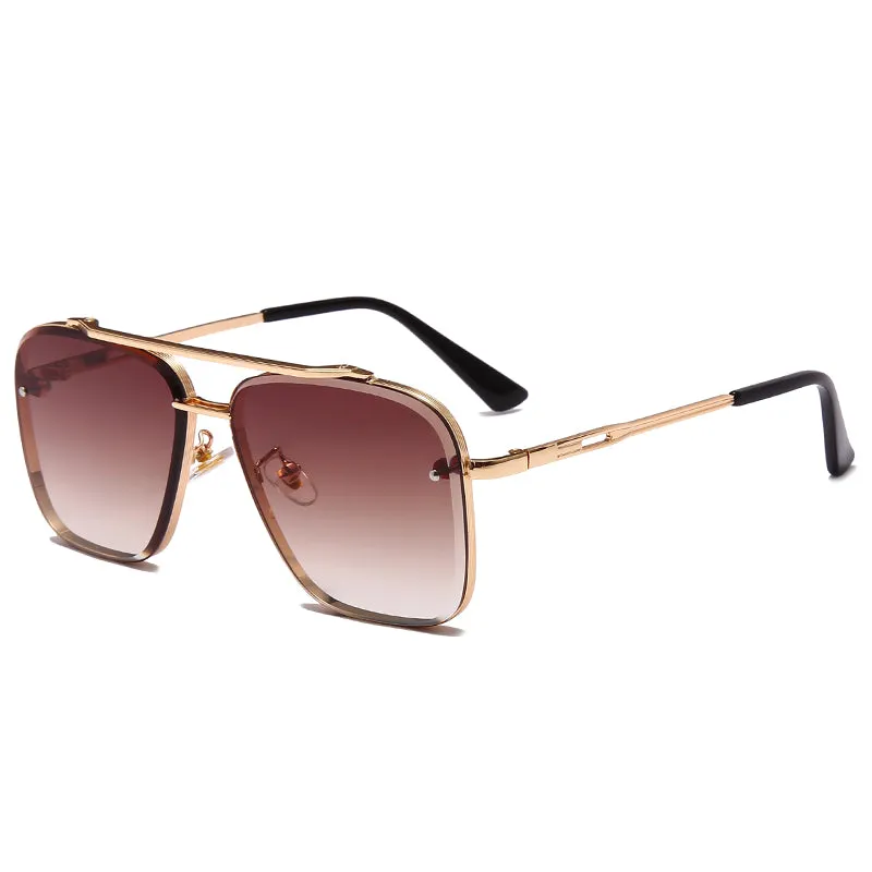 Metal vintage sunglasses with UV400 PC lenses in a blue film colour option on a white background