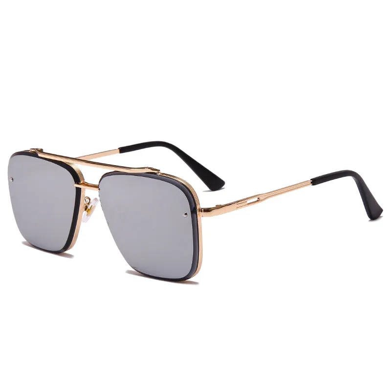 Metal vintage sunglasses with UV400 PC lenses in a blue film colour option on a white background