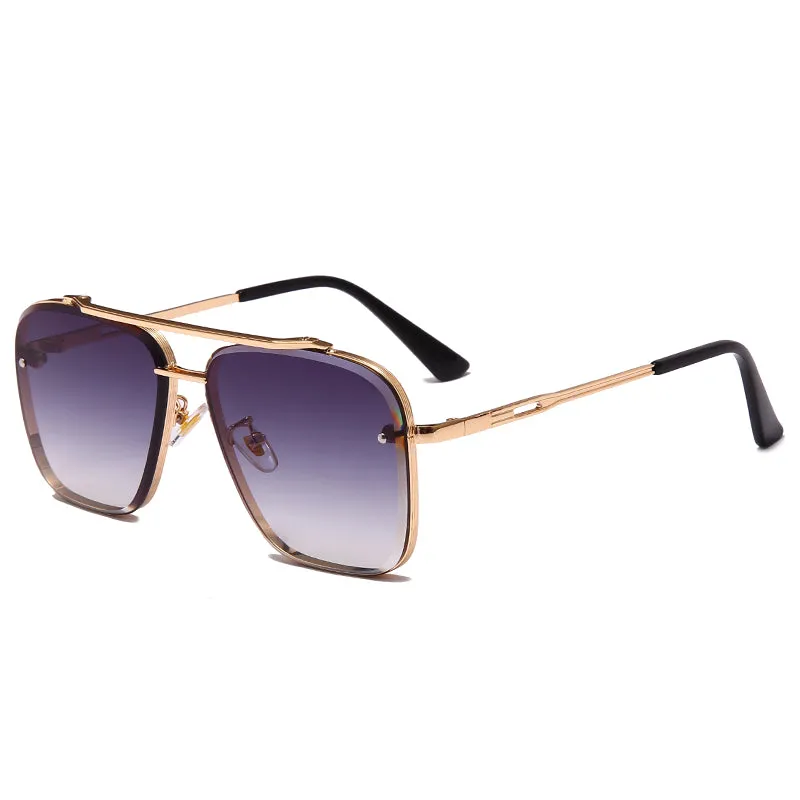 Metal vintage sunglasses with UV400 PC lenses in a blue film colour option on a white background