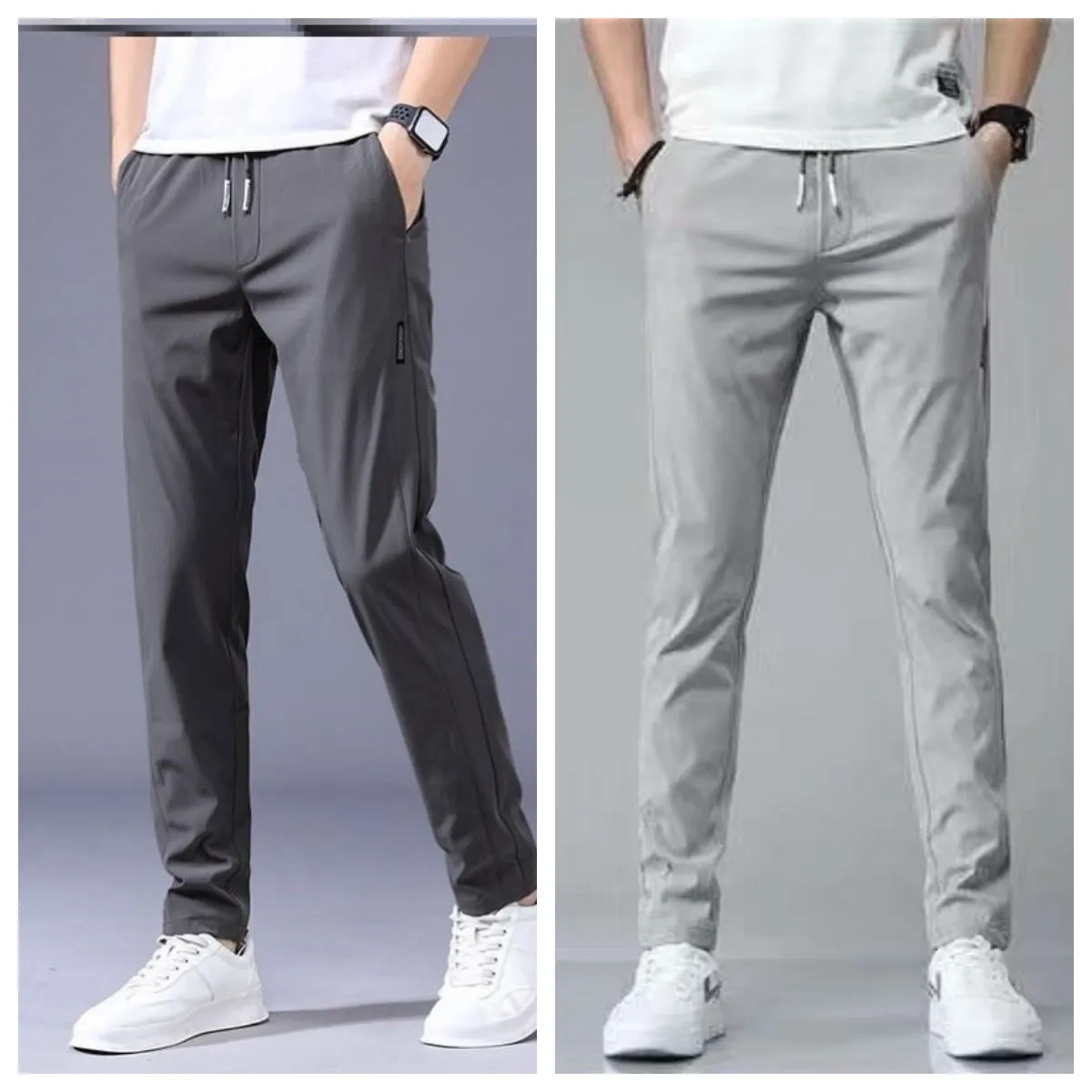 Men's loose straight drawstring sweatpants in khaki, summer casual thin trousers Korean version
