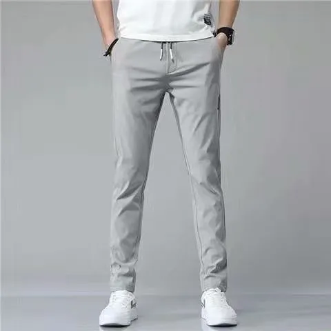 Men's loose straight drawstring sweatpants in khaki, summer casual thin trousers Korean version