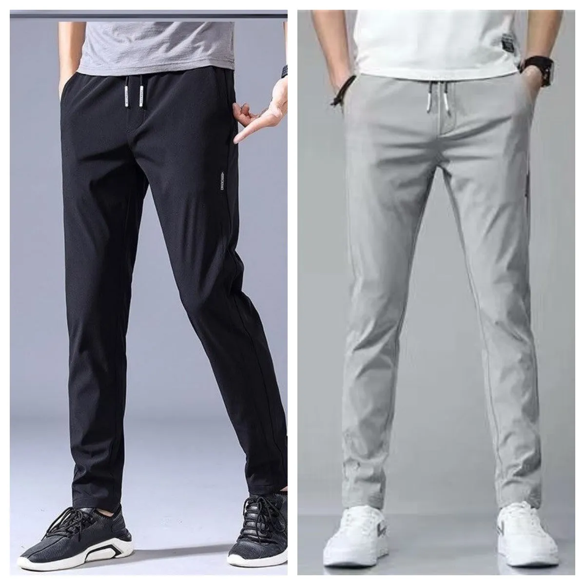 Men's loose straight drawstring sweatpants in khaki, summer casual thin trousers Korean version