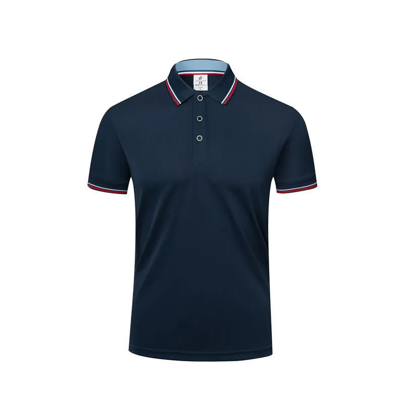 Short sleeve lapel embryo shirt in straight pullover style, polyester cotton blend, navy blue colour