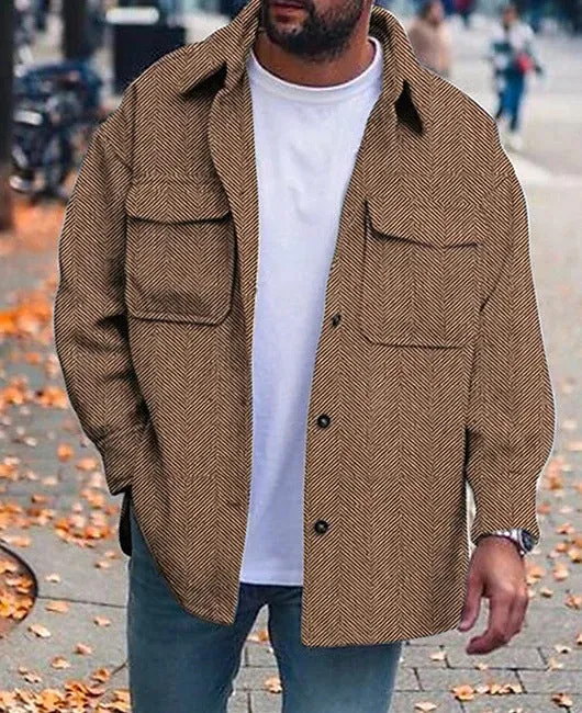 Men's polo collar coat with long sleeves, round hem, in polyester fabric, eight colours available