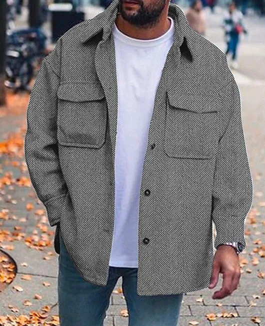 Men's polo collar coat with long sleeves, round hem, in polyester fabric, eight colours available