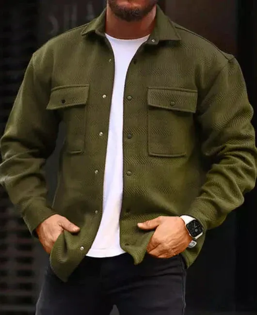 Men's polo collar coat with long sleeves, round hem, in polyester fabric, eight colours available
