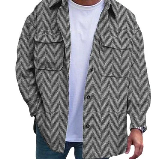 Men's polo collar coat with long sleeves, round hem, in polyester fabric, eight colours available