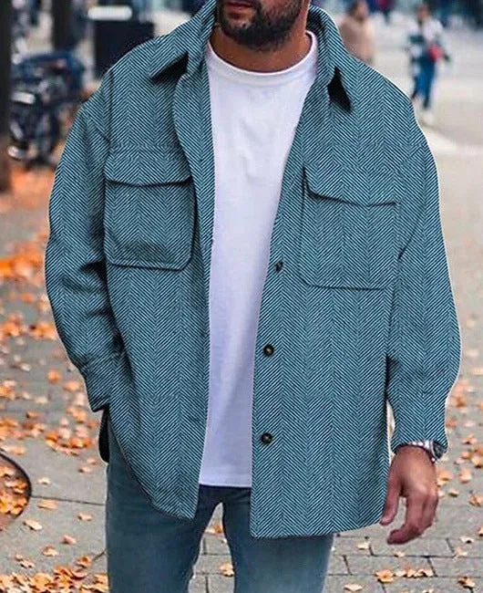 Men's polo collar coat with long sleeves, round hem, in polyester fabric, eight colours available