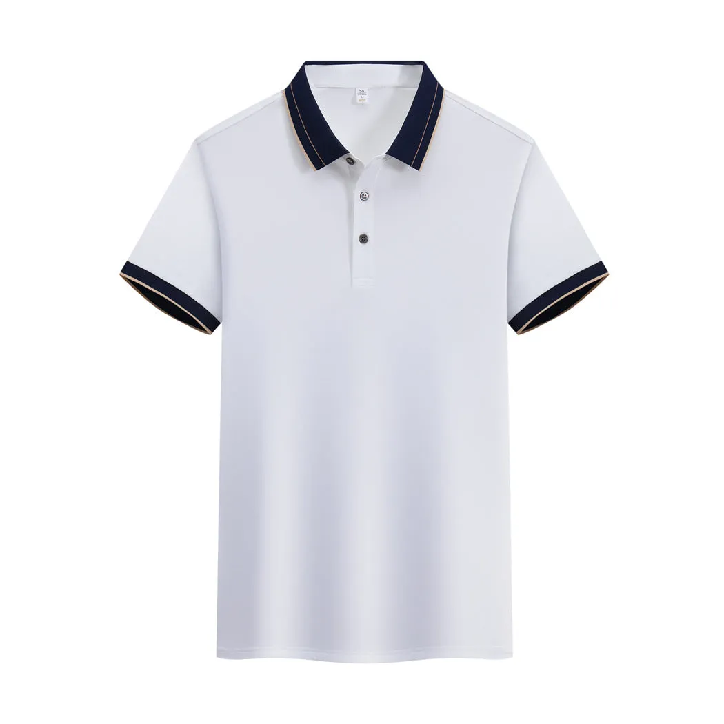 Ice Ion mercerised pearl cotton colour matching collar polo shirt in white, men and women regular fit short sleeve
