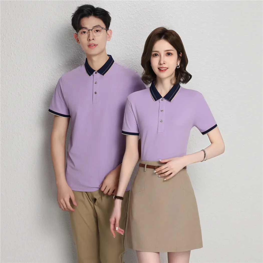 Ice Ion mercerised pearl cotton colour matching collar polo shirt in white, men and women regular fit short sleeve