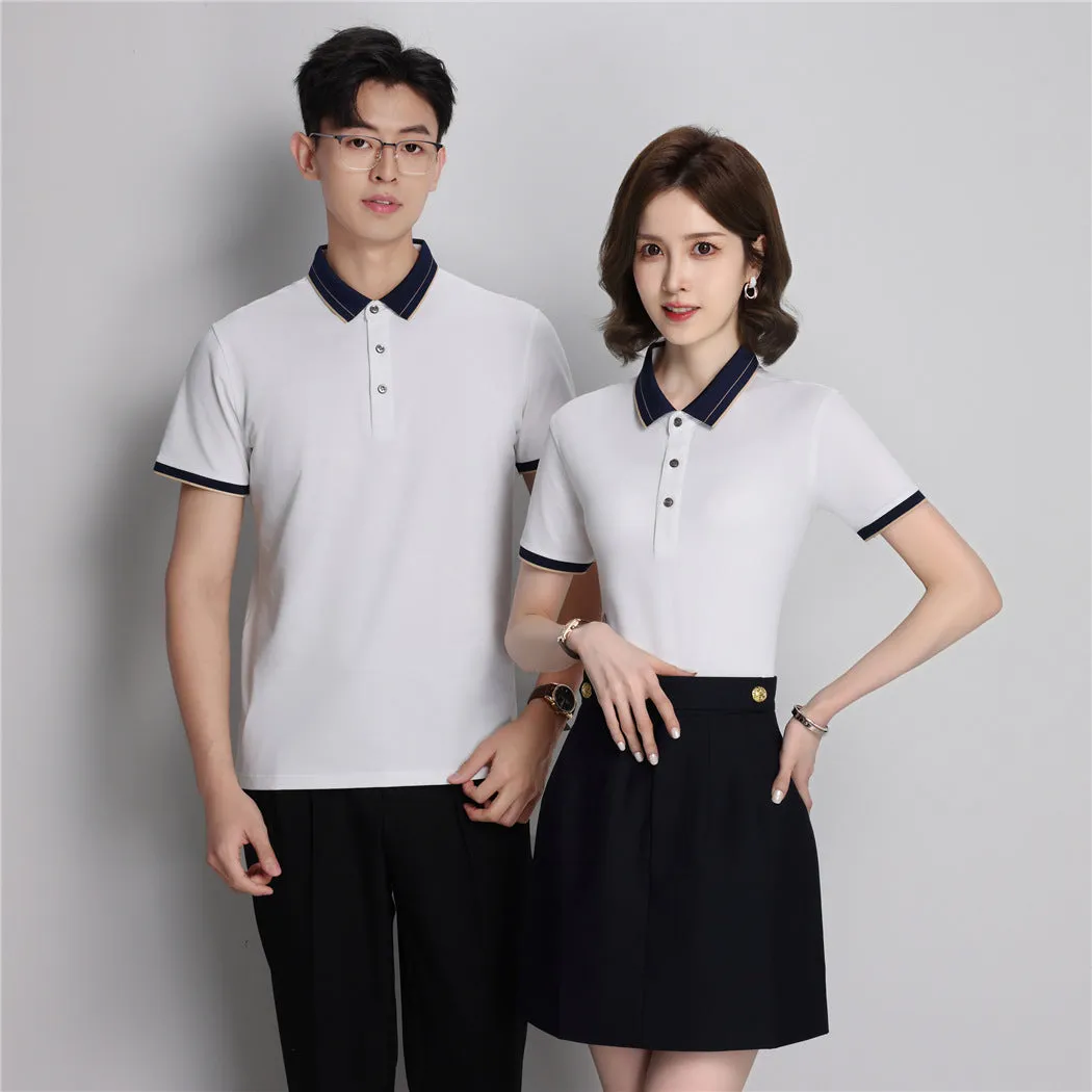 Ice Ion mercerised pearl cotton colour matching collar polo shirt in white, men and women regular fit short sleeve