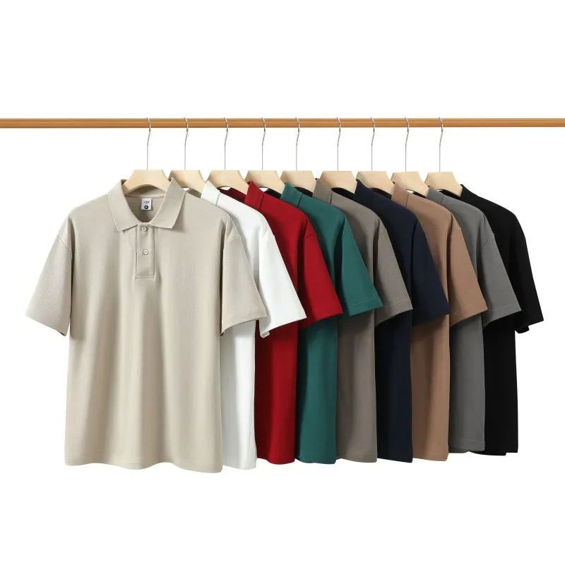 Honeycomb mesh beaded cotton blend short sleeve shirt in a solid colour, loose fit for summer
