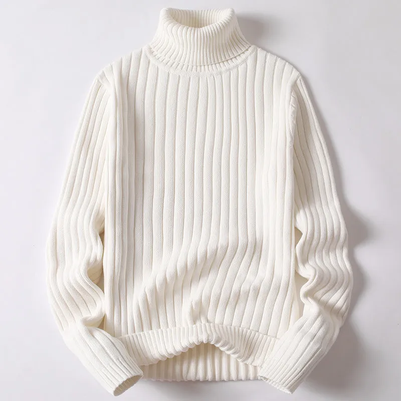 Turtleneck sweater for men and women in striped design, high neck, long sleeves, slim fit, autumn winter top