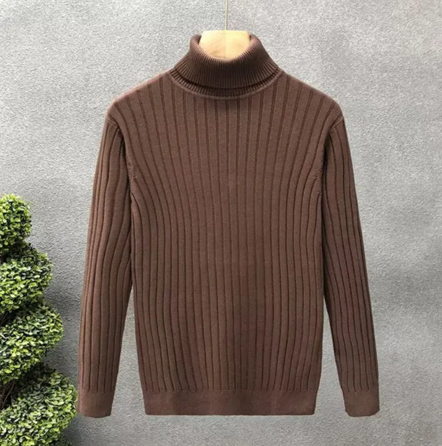 Turtleneck sweater for men and women in striped design, high neck, long sleeves, slim fit, autumn winter top