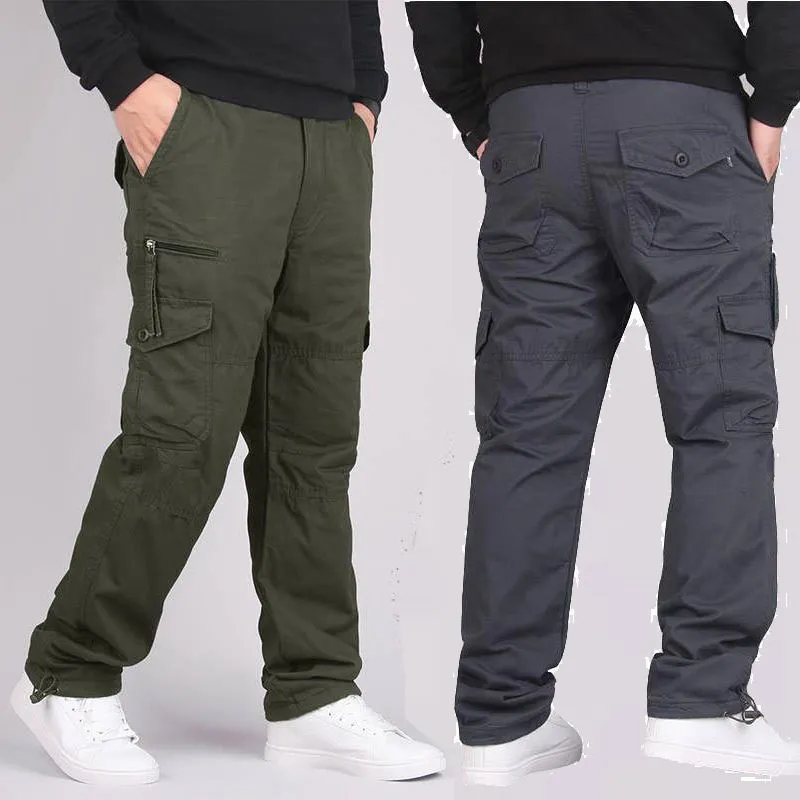 Men's loose fit spring autumn outdoor overalls in khaki cotton blend with zip placket fly