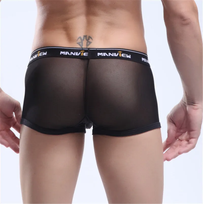 Men's solid colour mesh boxer shorts showing breathable fabric construction