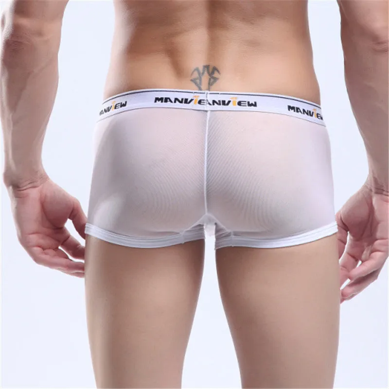 Men's solid colour mesh boxer shorts showing breathable fabric construction