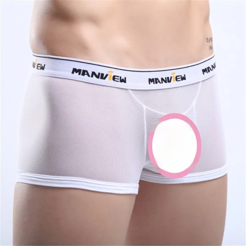 Men's solid colour mesh boxer shorts showing breathable fabric construction