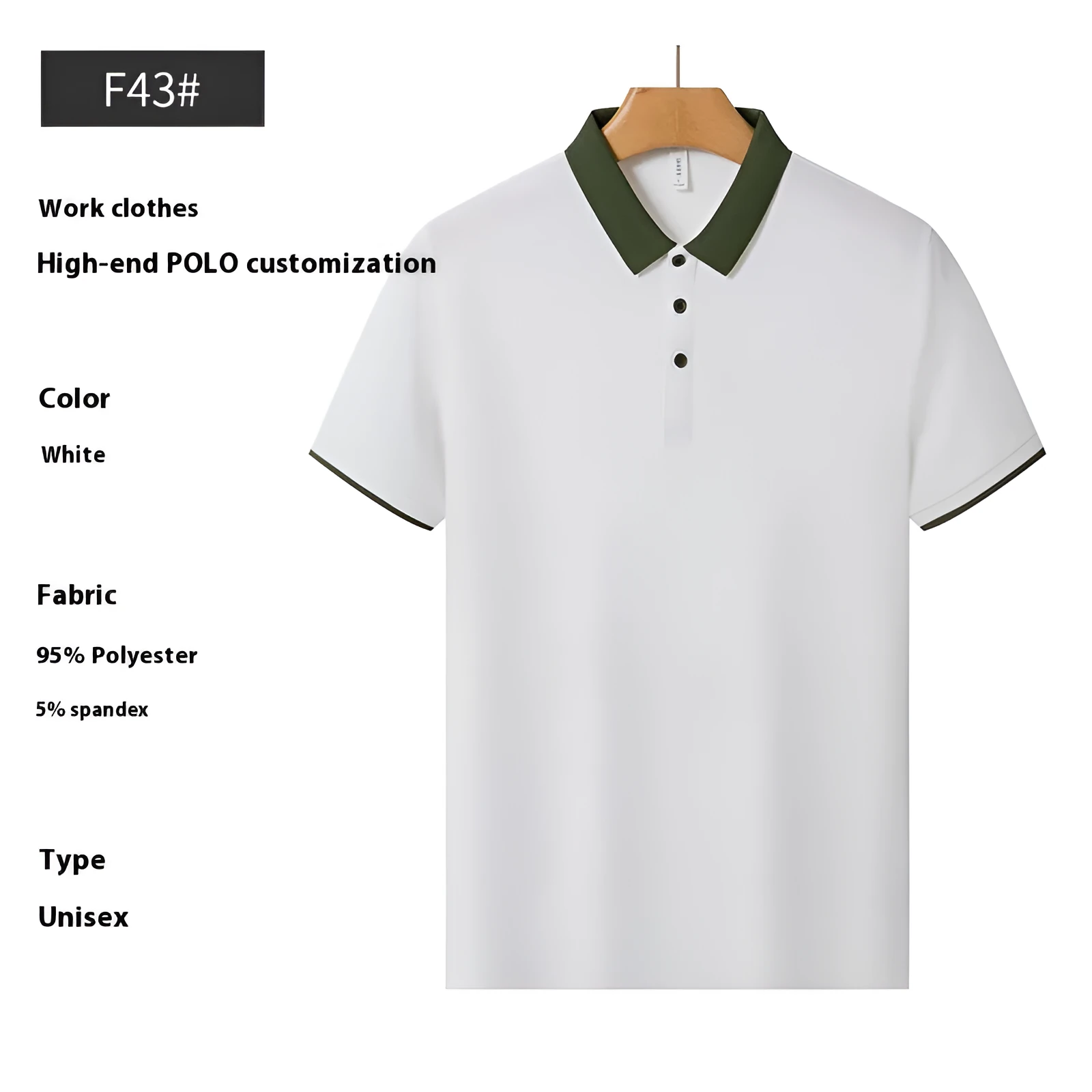 Polo shirt preppy style with green collar, short sleeves, on white background