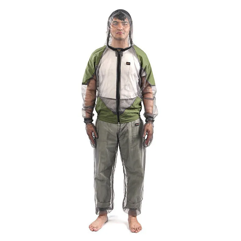Men's anti-mosquito plaid mesh coat in gray for outdoor cycling and hiking