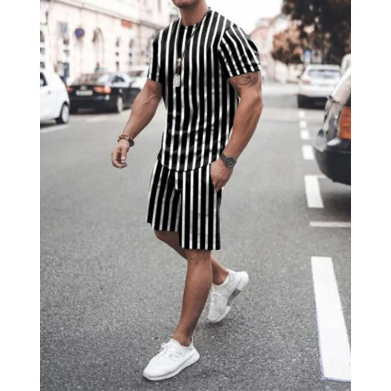Men's short-sleeved sports and leisure two-piece suit in polyester blend, sizes S-6XL