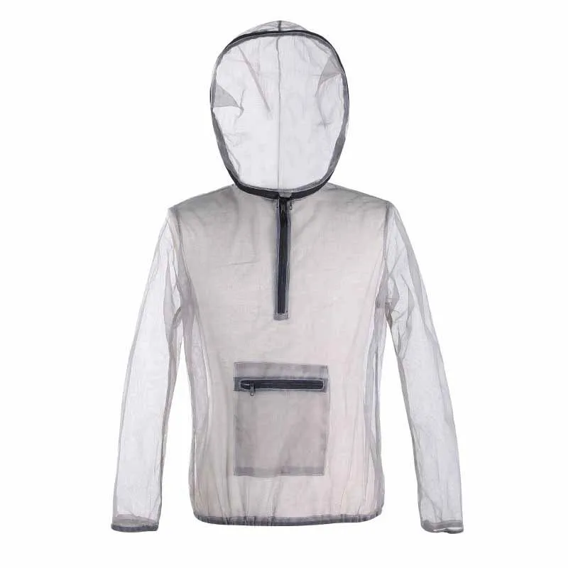 Gray mesh insect bite jacket for outdoor camping, hiking, and fishing