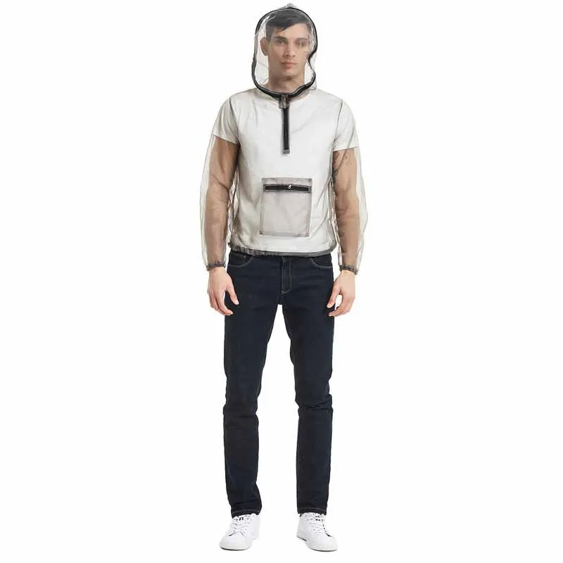 Gray mesh insect bite jacket for outdoor camping, hiking, and fishing