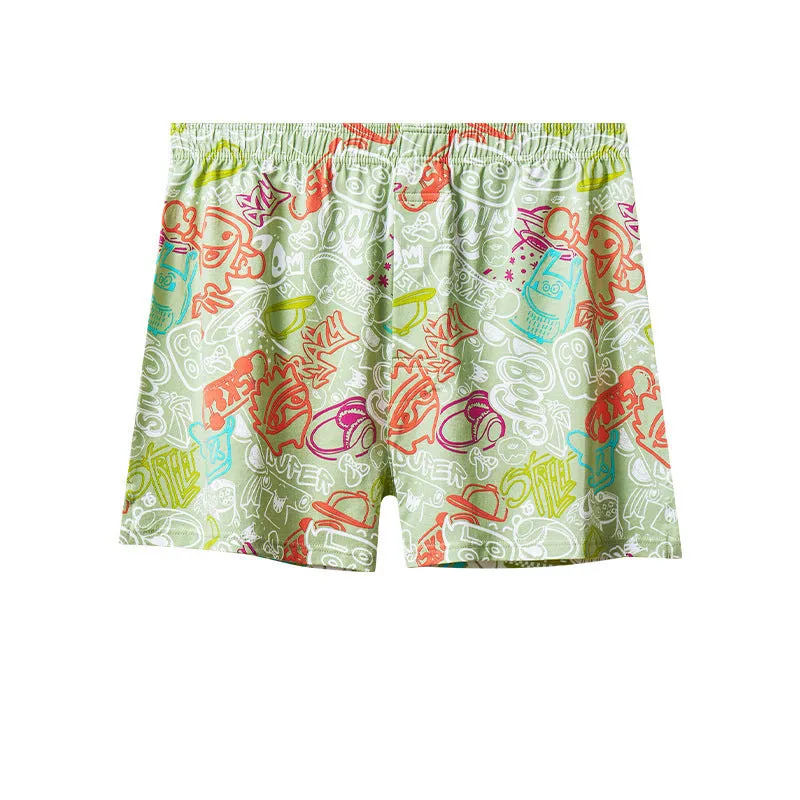 Men's cotton boxer shorts showing pattern options including Beast Carnival, floral, and space travel designs