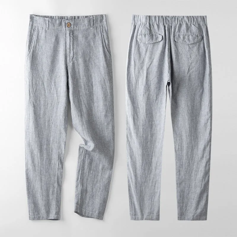 Linen men's casual pants in gray, straight leg, mid waist, for spring and summer