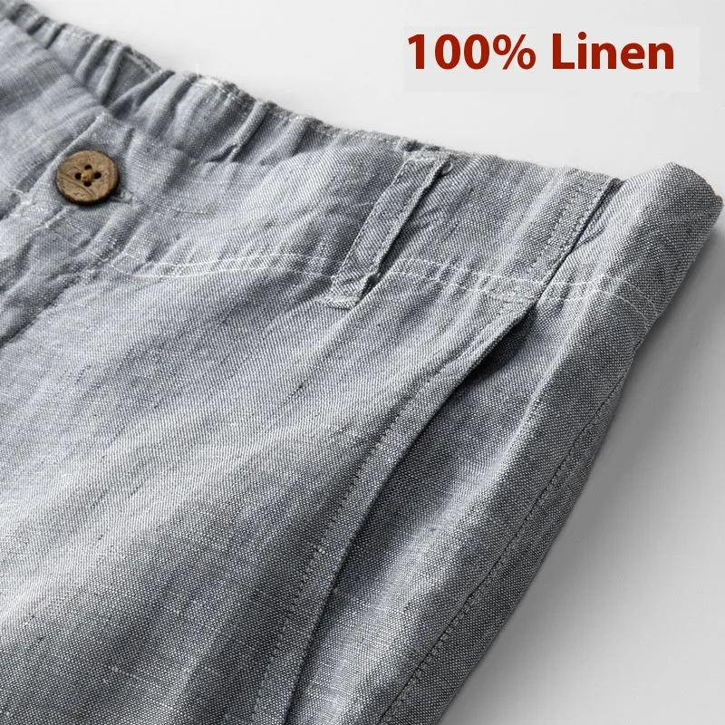 Linen men's casual pants in gray, straight leg, mid waist, for spring and summer