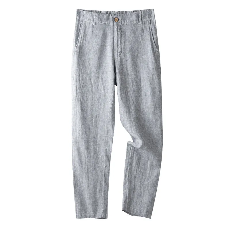 Linen men's casual pants in gray, straight leg, mid waist, for spring and summer