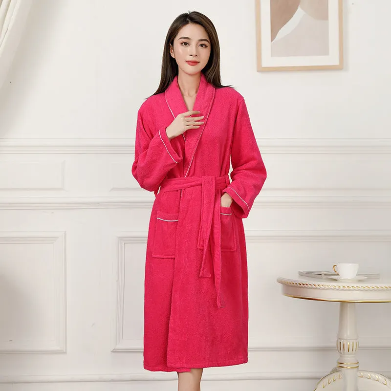 Cotton terry bathrobe in peacock blue, super thick 301-350g, simple casual style for men and women