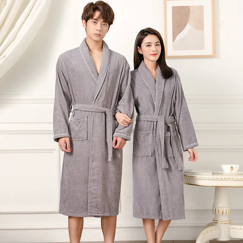 Cotton terry bathrobe in peacock blue, super thick 301-350g, simple casual style for men and women