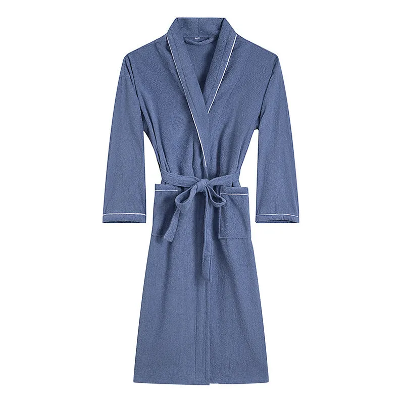 Cotton terry bathrobe in peacock blue, super thick 301-350g, simple casual style for men and women