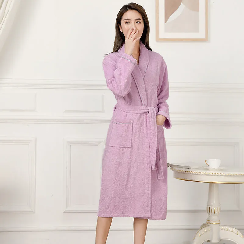 Cotton terry bathrobe in peacock blue, super thick 301-350g, simple casual style for men and women