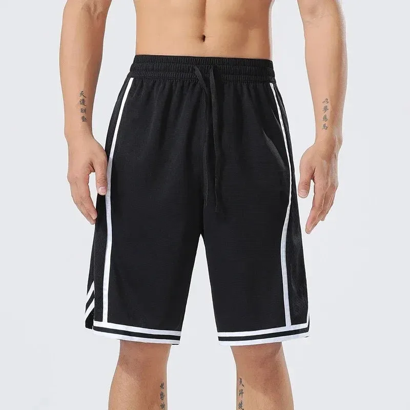 Men's micro elastic polyester sports training shorts in straight-leg trousers length design