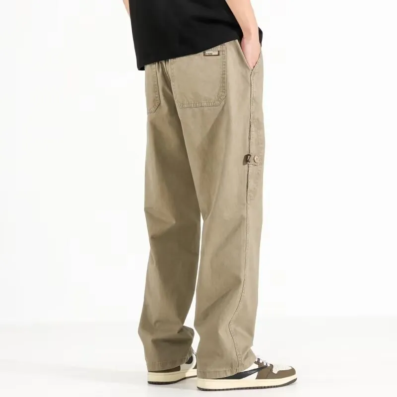All-match loose wide-leg pants in black drawstring mid-waist style