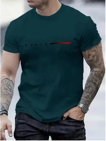Men's slim fit printed polyester mesh top with short sleeves in various colours