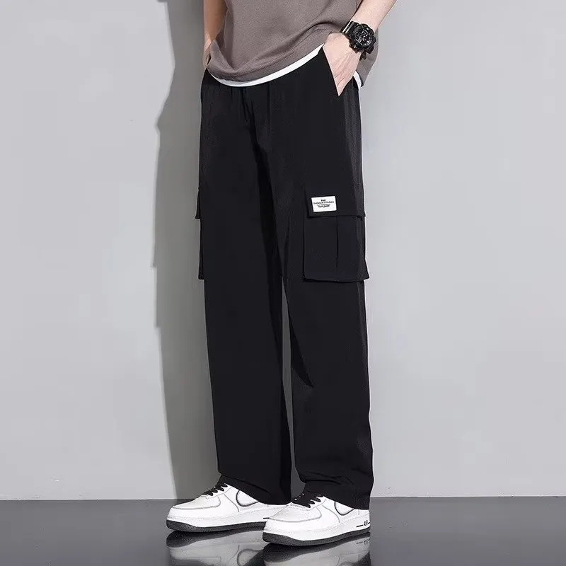 Men's summer ice silk overalls set with short sleeves in black, dark gray, brown green, and white, sizes M to 5XL