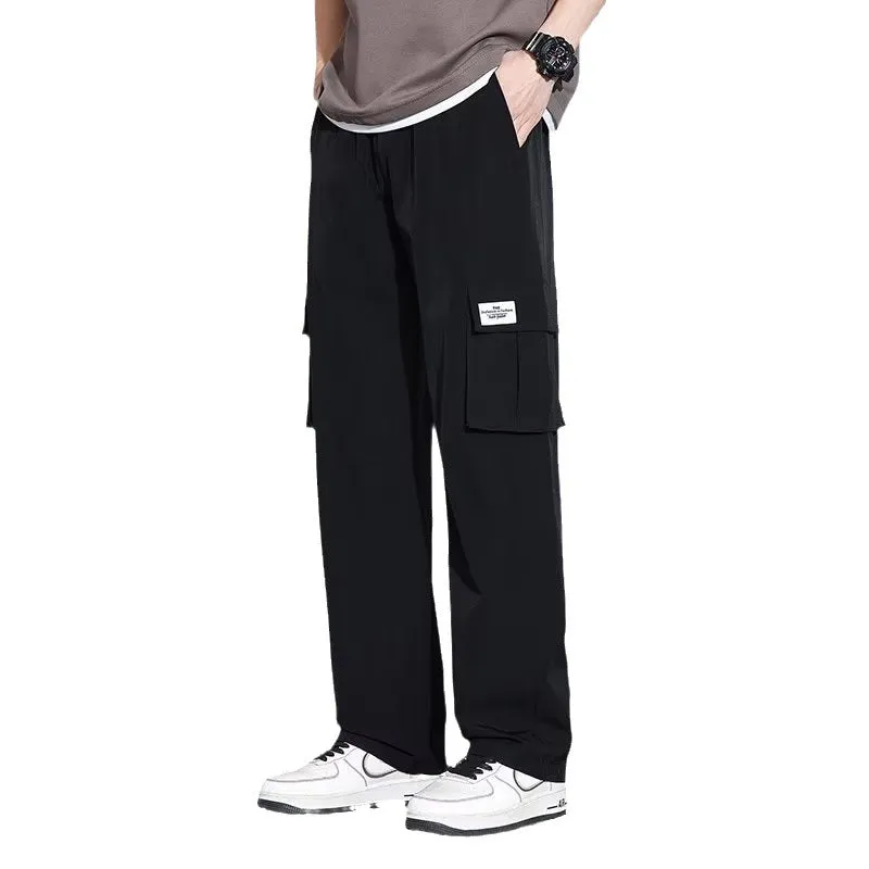 Men's summer ice silk overalls set with short sleeves in black, dark gray, brown green, and white, sizes M to 5XL