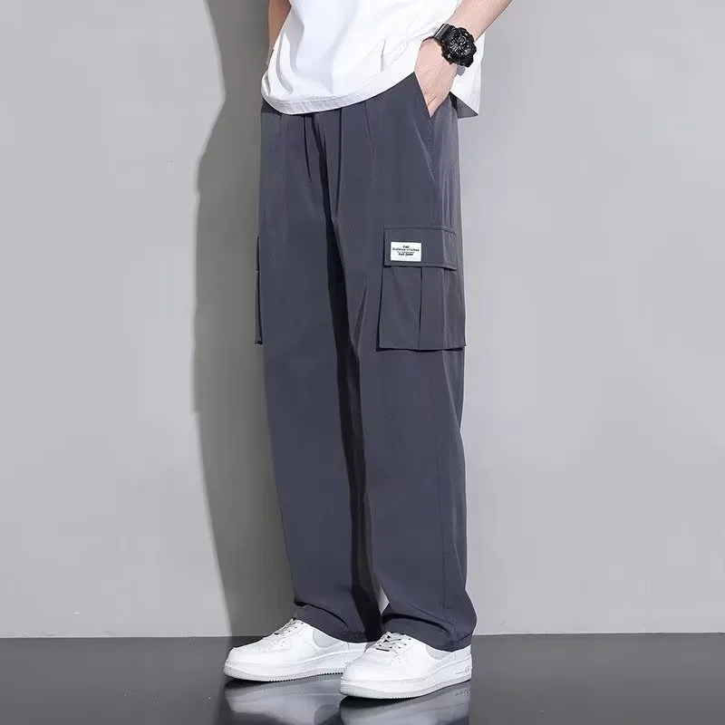 Men's summer ice silk overalls set with short sleeves in black, dark gray, brown green, and white, sizes M to 5XL
