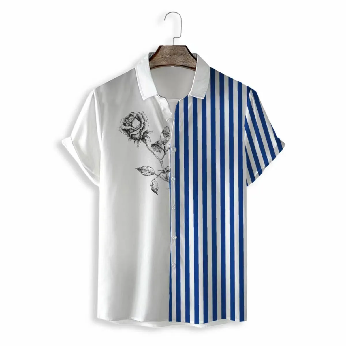Men's printed plant pattern short sleeve shirt in casual fit, polyester fabric, available in multiple colours