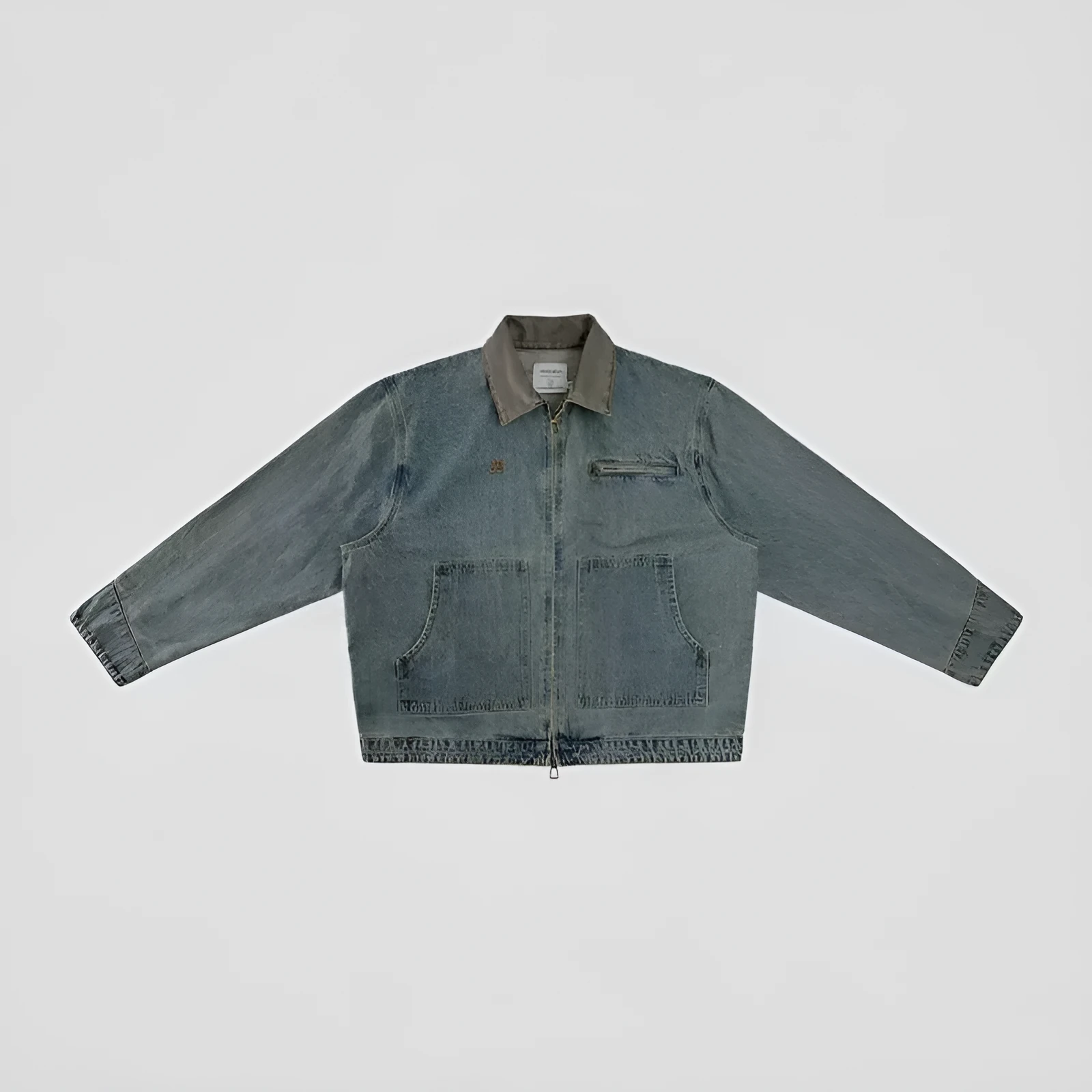 American retro Detroit men's blue cotton blend jacket, no pockets, regular fit, front view