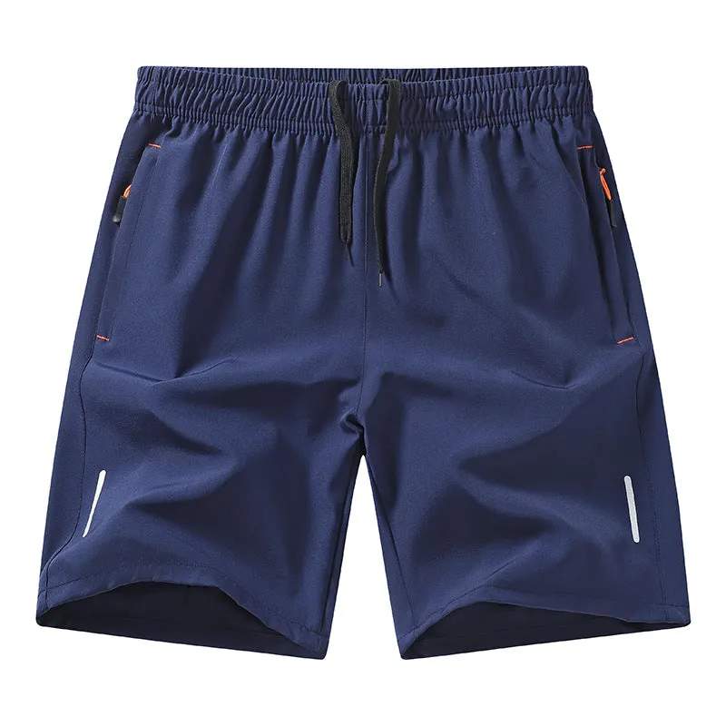 European size men's athletic shorts in black polyester, straight-leg summer sports shorts