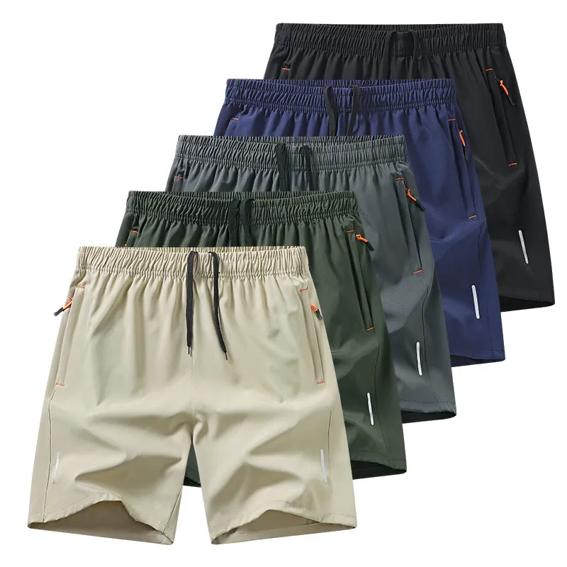 European size men's athletic shorts in black polyester, straight-leg summer sports shorts