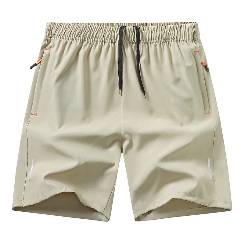 European size men's athletic shorts in black polyester, straight-leg summer sports shorts