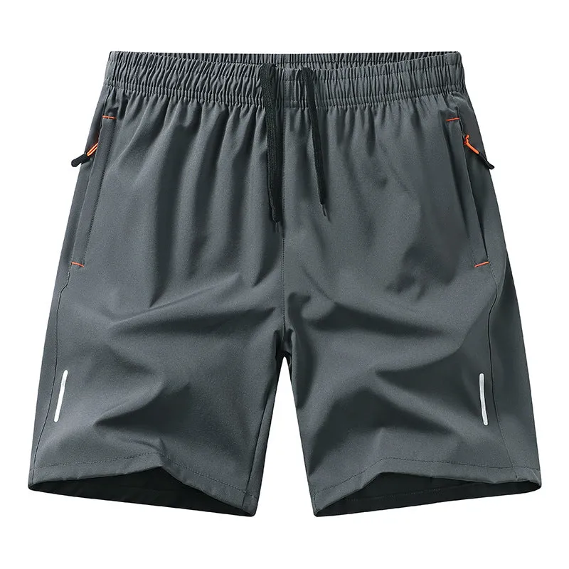 European size men's athletic shorts in black polyester, straight-leg summer sports shorts