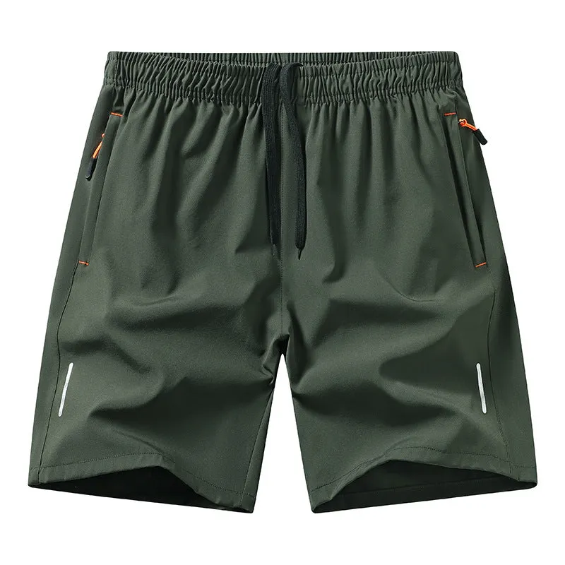 European size men's athletic shorts in black polyester, straight-leg summer sports shorts