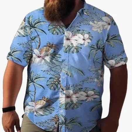 Men's plus size short sleeve cardigan in polyester, slim fit, digital print, available in sizes S to 5XL